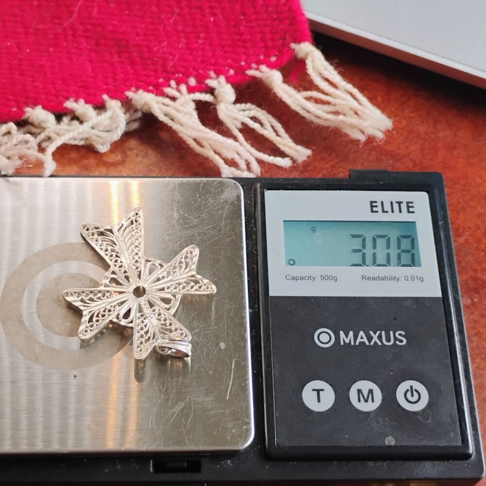 Filigree Sterling Silver Maltese Cross Pendant 1 5/8" Long Handmade - Picture 6 of 6